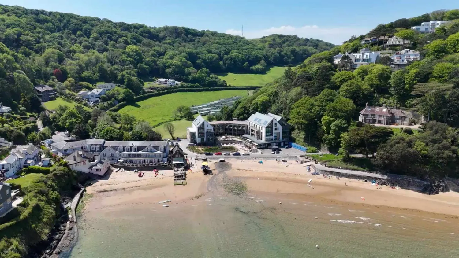 Drone footage of South Sands beach in Salcombe, Devon