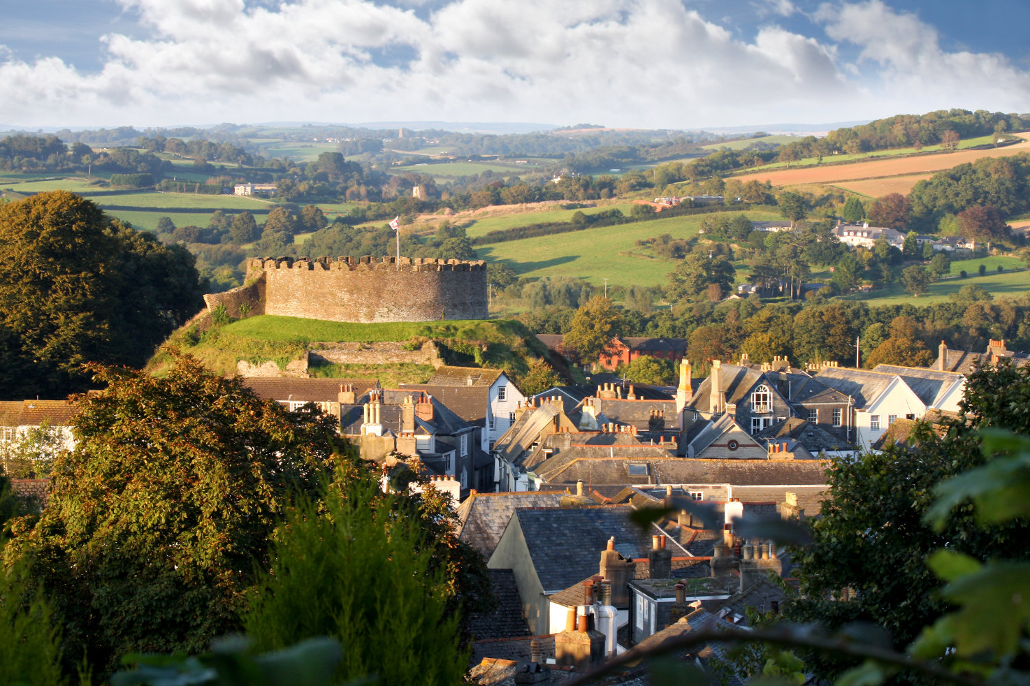 Panorama of Totnes with castle, Devon, UK
